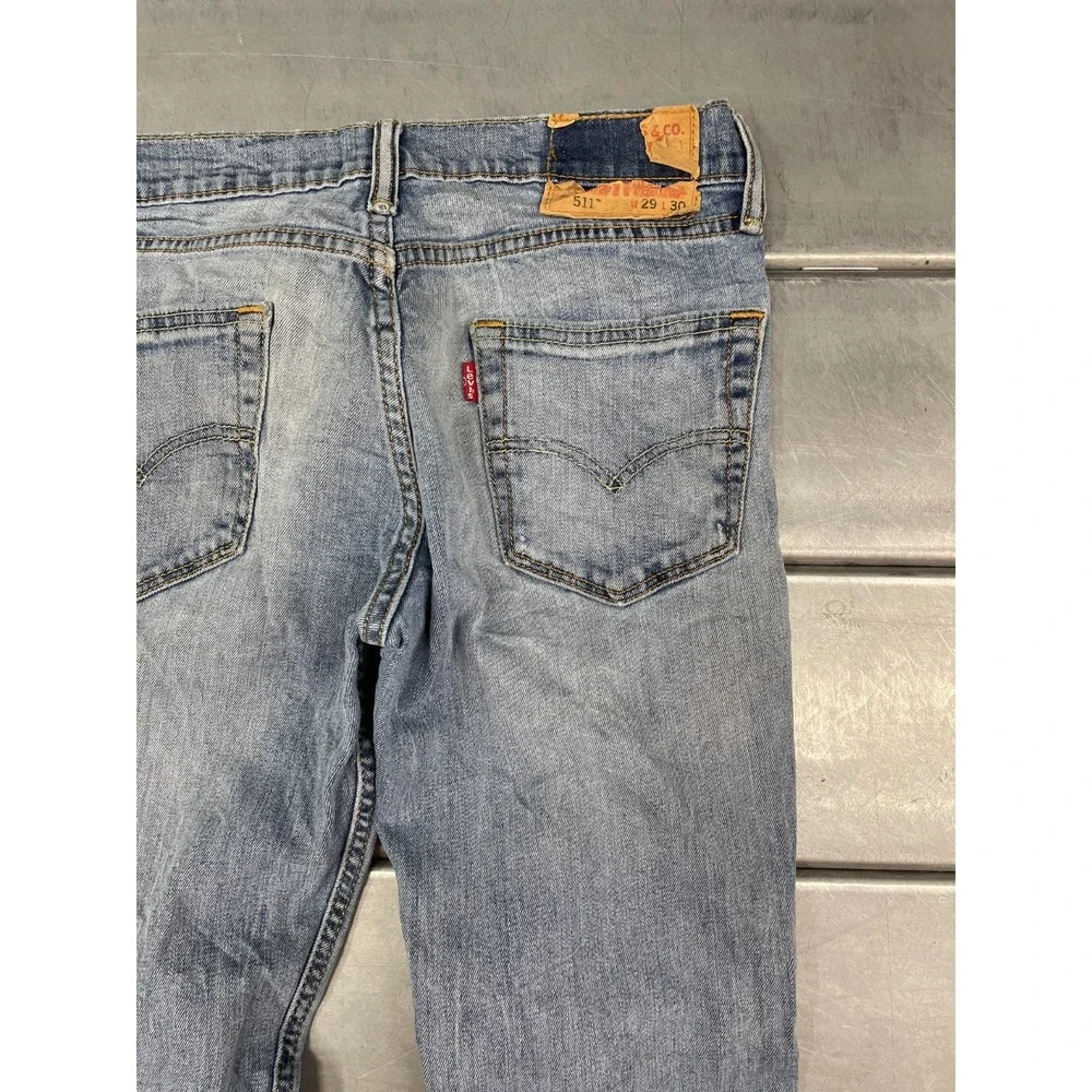 Levis 511 Jeans Mens 28X29 Blue‎ Light Wash Denim Slim Straight Leg Distressed